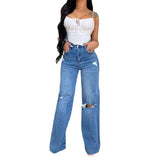 Women's Jeans Loose Casual High Waist Wide Leg Pants Fashion Street Ripped Plus Size Mom Denim Trousers Ladies Pants